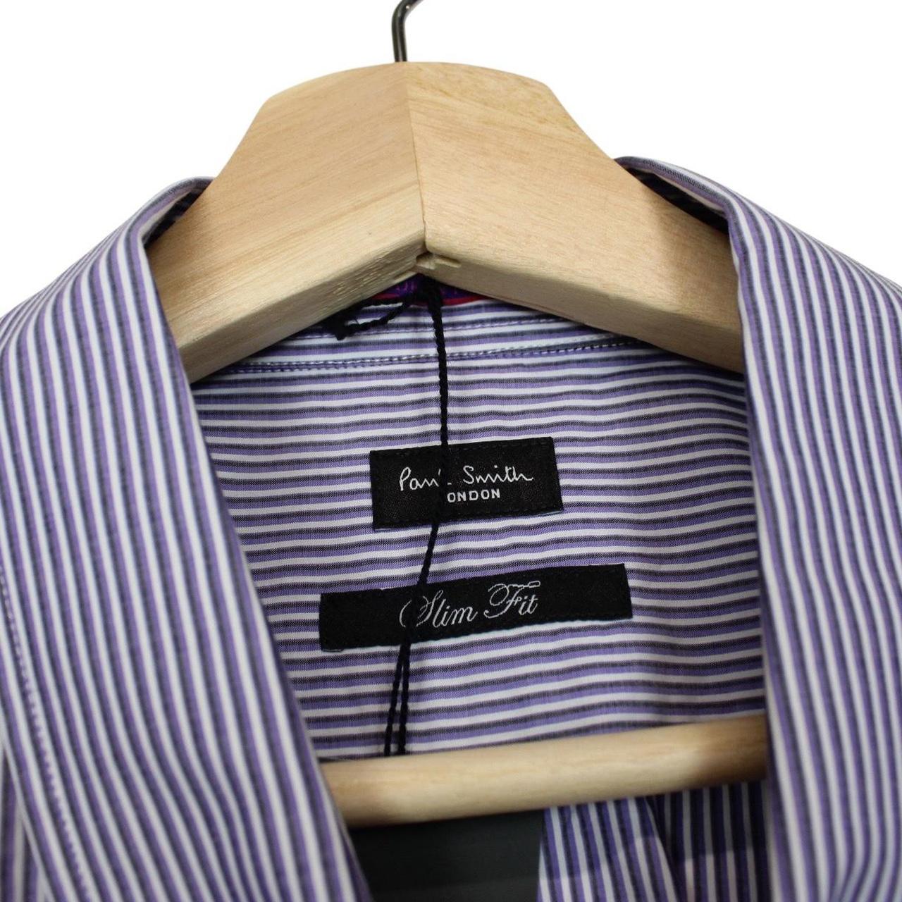 Paul Smith purple and white striped long sleeve cotton shirt with tags attached.