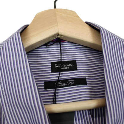 Paul Smith purple and white striped long sleeve cotton shirt with tags attached.