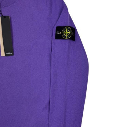 Stone Island purple knit jumper made from organic cotton with logo patch detail.
