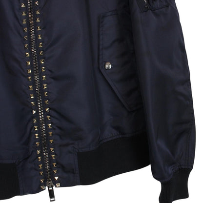 Valentino Navy Blue Rockstud Full Zip Nylon Bomber Jacket