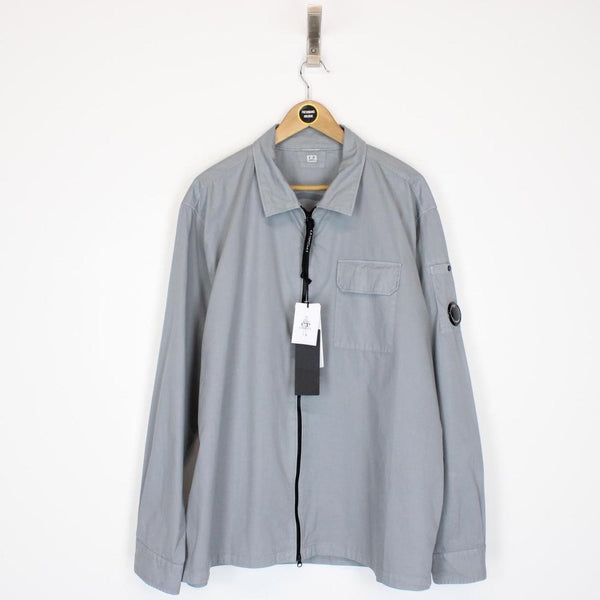 CP Company Grey Full Zip Cotton Lens Overshirt