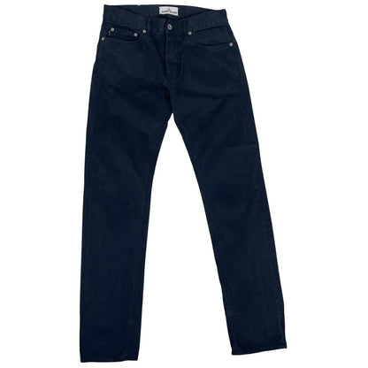 Stone Island black slim fit cotton trousers with iconic compass logo patch.