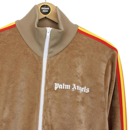 Palm Angels Tan Brown Full Zip Cotton Velour Track Jacket
