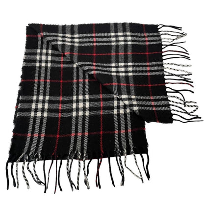 Vintage 90s Burberry Dark Navy Blue Nova Check Lambswool Scarf