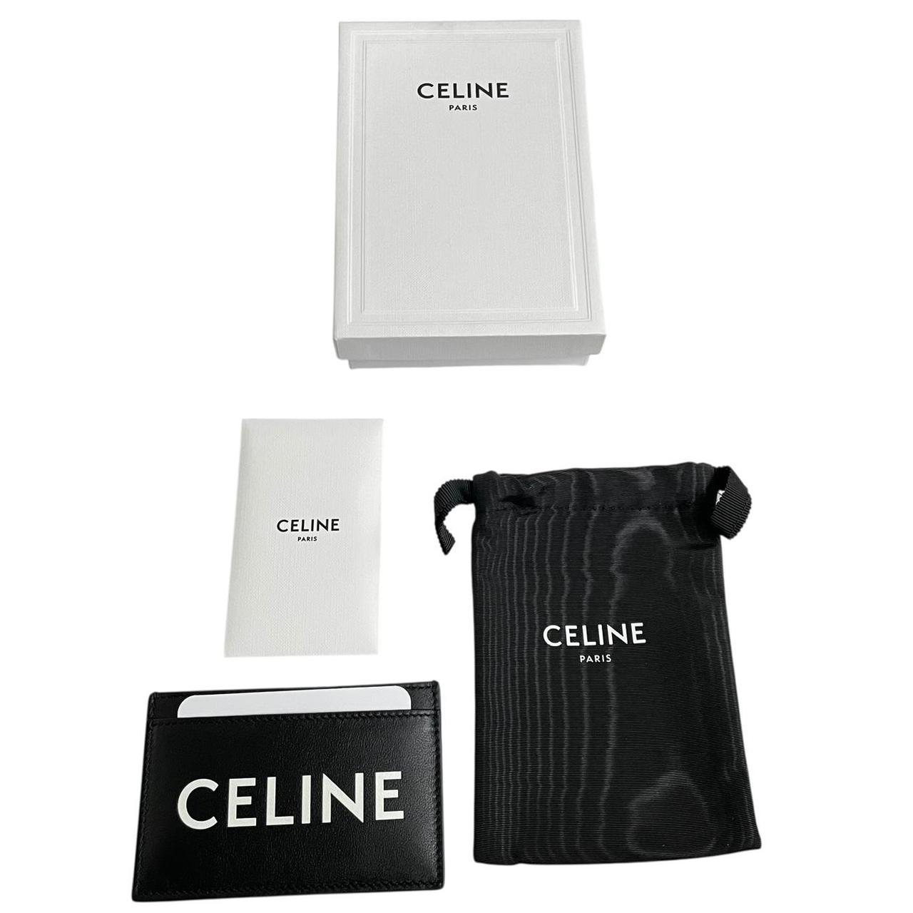 Celine Black and White Logo Print Leather Card Holder