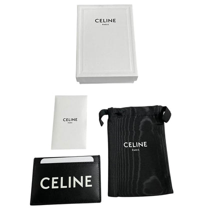 Celine Black and White Logo Print Leather Card Holder