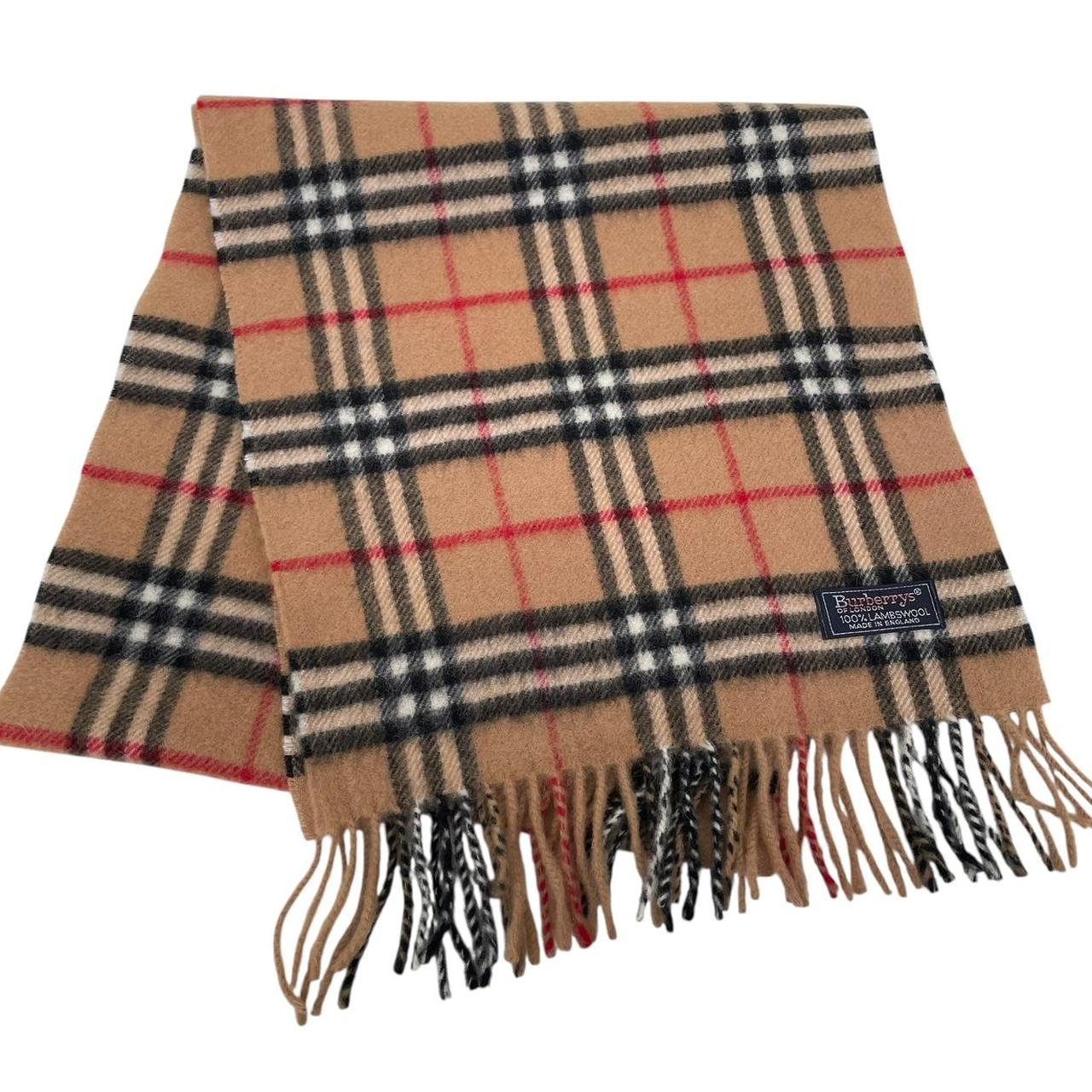 Vintage 90s Burberry Tan Brown Nova Check Lambswool Scarf