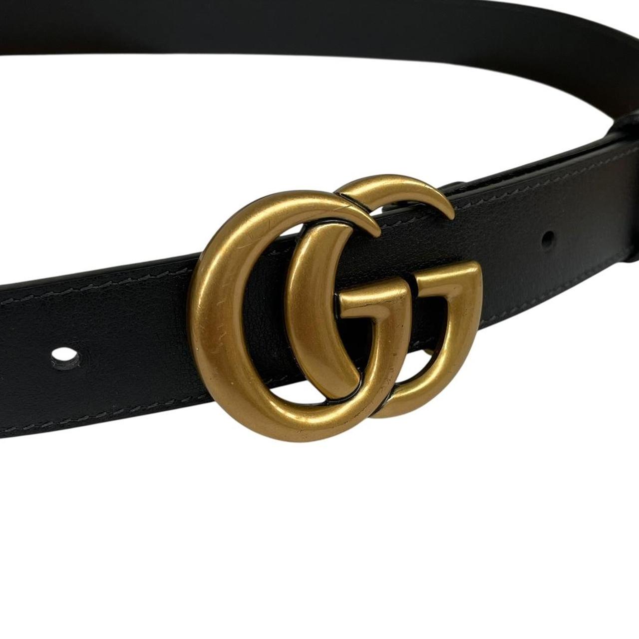 Gucci Black and Gold Marmont Leather Belt with GG Buckle