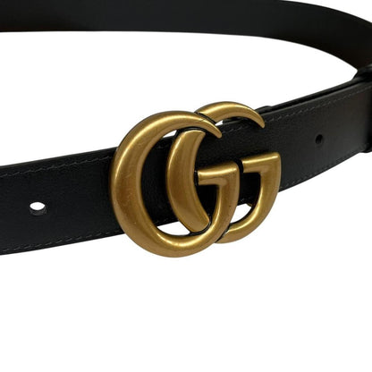 Gucci Black and Gold Marmont Leather Belt with GG Buckle