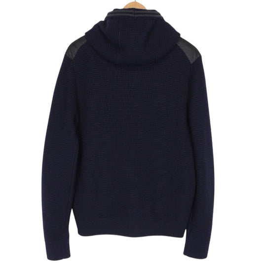 Moncler Navy Blue Wool/Nylon Hooded Maglione Tricot Cardigan Jacket