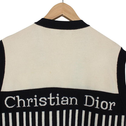 Vintage 90s Christian Dior Sports Black and Beige Wool Knit Monogram Sweater