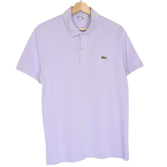 Lacoste lilac purple cotton polo shirt with embroidered crocodile logo and pocket.