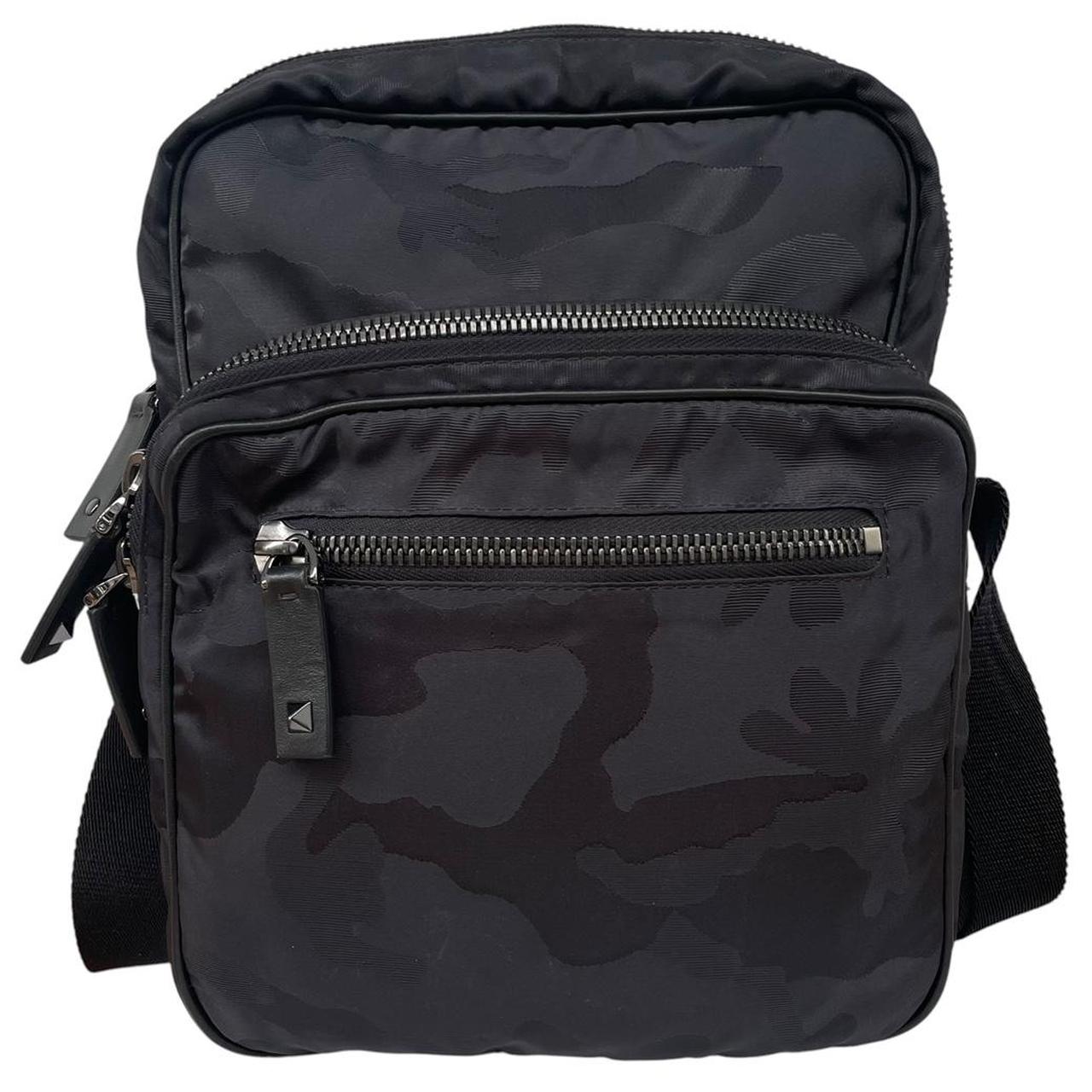 Valentino Garavani Black Camo Nylon Crossbody Messenger Bag