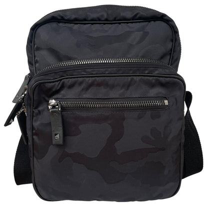 Valentino Garavani Black Camo Nylon Crossbody Messenger Bag