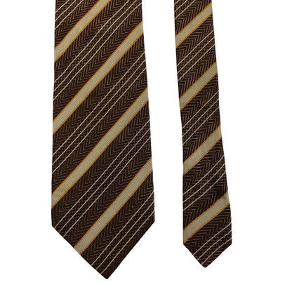 Hugo Boss striped silk tie in brown and beige with cream accents.