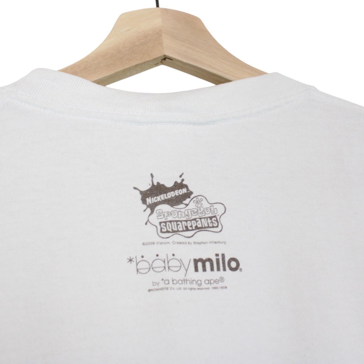 BAPE white graphic t-shirt featuring Spongebob Milo Bob print and pocket detail.