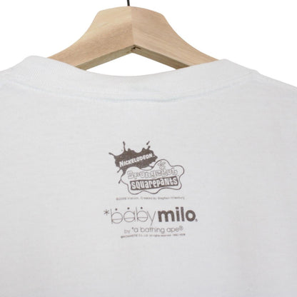 BAPE white graphic t-shirt featuring Spongebob Milo Bob print and pocket detail.