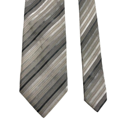 Giorgio Armani multicoloured striped silk tie featuring beige, black, brown, and grey stripes.