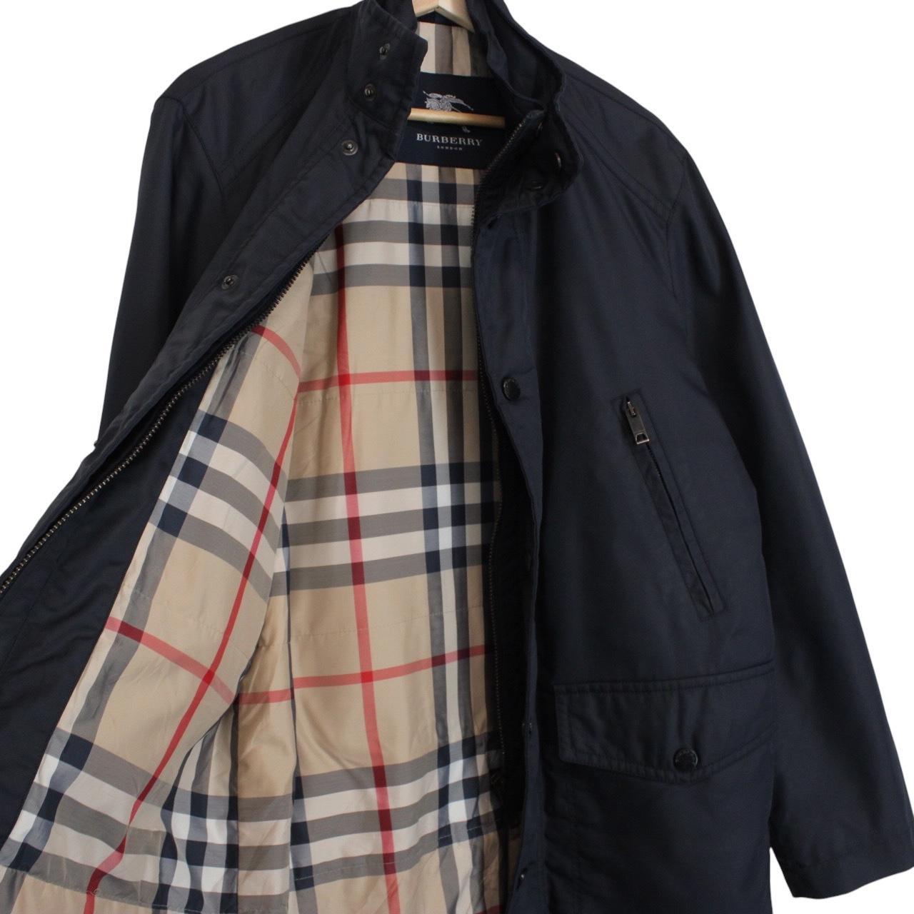 Burberry London Navy Blue Nylon Nova Check Multi Pocket Jacket