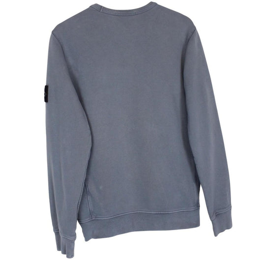 Stone Island blue cotton sweatshirt with iconic compass logo and ribbed cuffs.