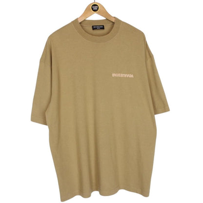 Balenciaga Tan Brown Reverse Logo Short Sleeve Cotton T-Shirt