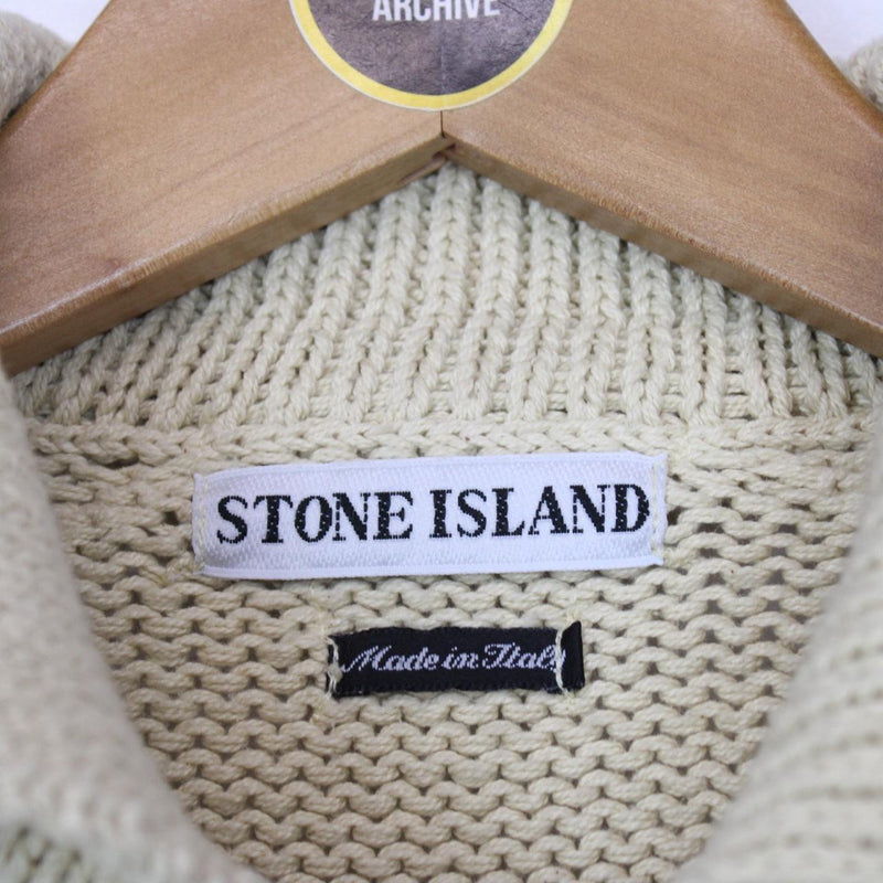 Vintage Stone Island SS 1998 Beige Green Edge Badge Cotton Knit Jumper