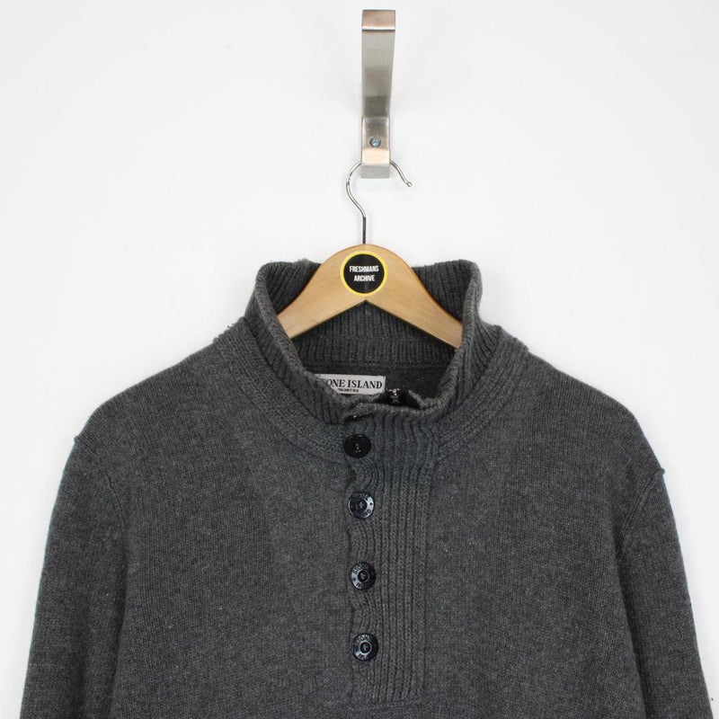 Vintage Stone Island AW 2009 Grey Wool Knit 1/4 Zip Jumper