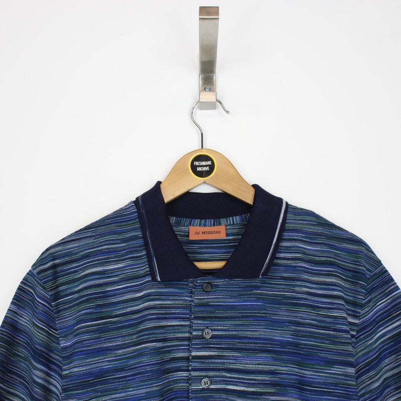 Missoni Blue Striped Short Sleeve Cotton Polo Shirt
