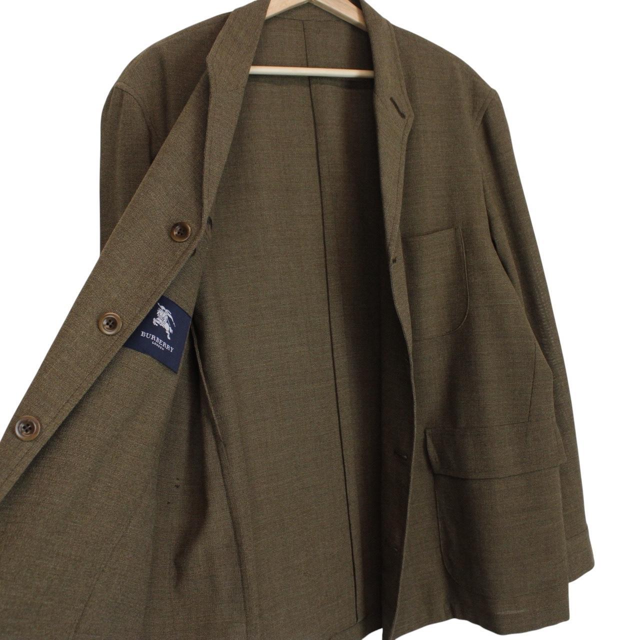 Burberry khaki brown blazer jacket with classic check lining and logo detail.