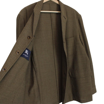 Burberry khaki brown blazer jacket with classic check lining and logo detail.