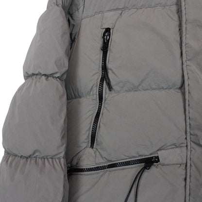 CP Company Grey Nycra-R Full Zip Lens Down Hooded Puffer Coat