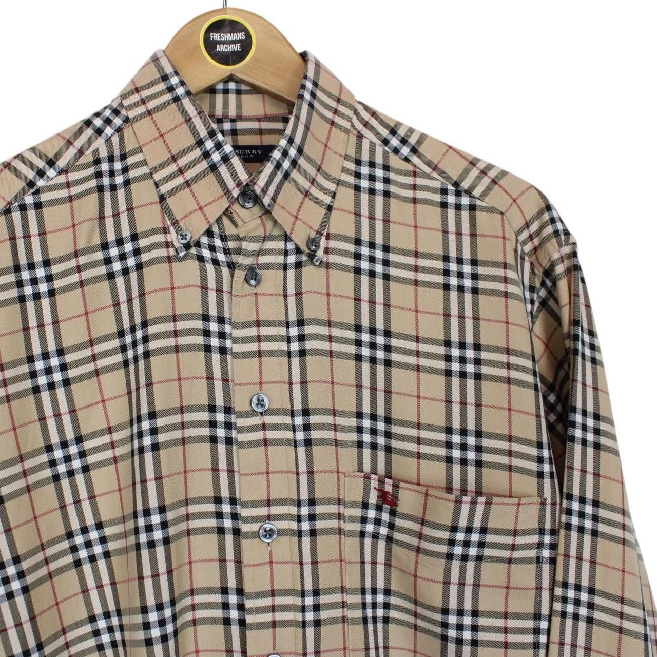 Vintage Burberry London Tan Brown Nova Check Long Sleeve Cotton Shirt