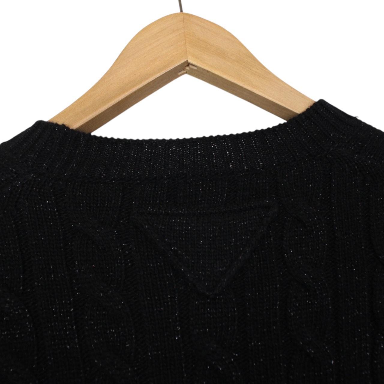 Prada Black Metallic Cashmere Wool Blend Cable Knit Jumper