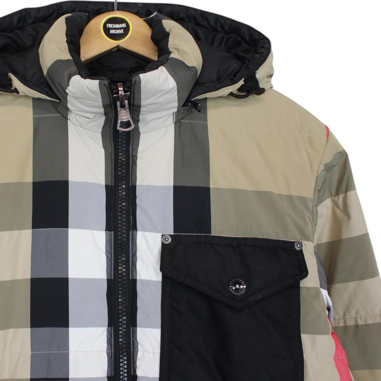 Burberry Tan Brown and Black Nova Check Reversible Hooded Down Jacket