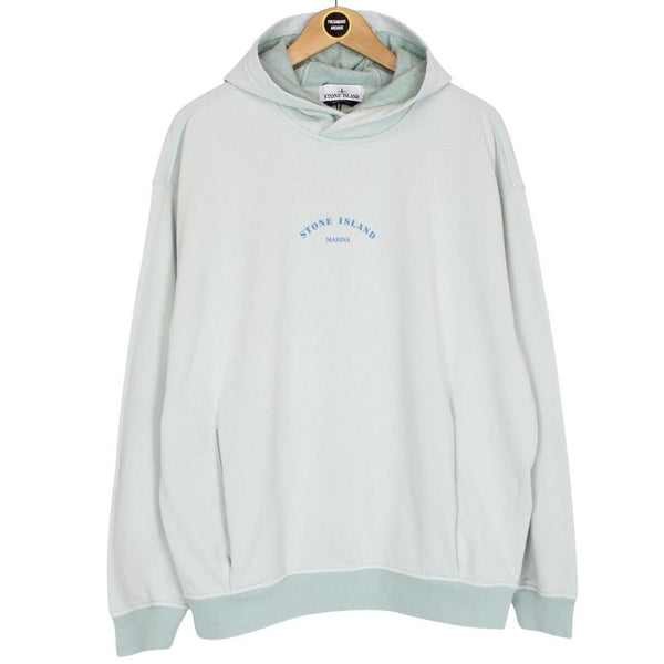 Stone Island Marina SS 2023 Light Blue Plated Dyed Cotton Hoodie Jumper