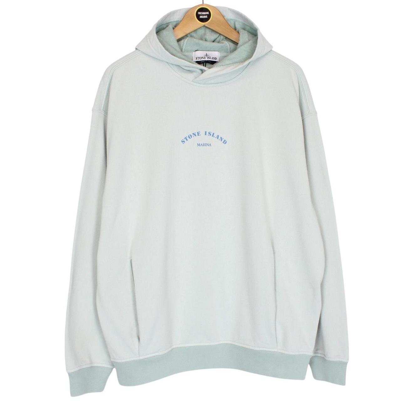 Stone Island Marina SS 2023 Light Blue Plated Dyed Cotton Hoodie Jumper