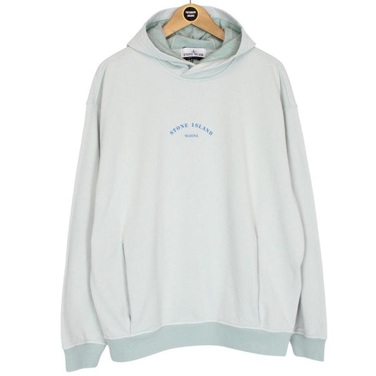 Stone Island Marina SS 2023 Light Blue Plated Dyed Cotton Hoodie Jumper