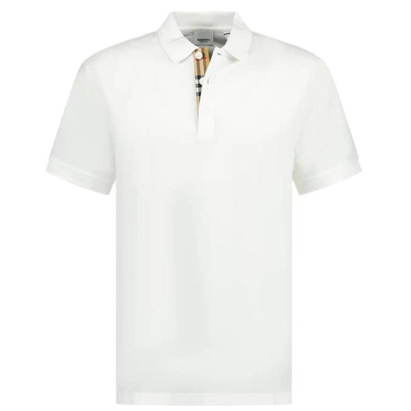 Burberry Eddie White and Tan Nova Check Short Sleeve Cotton Polo Shirt