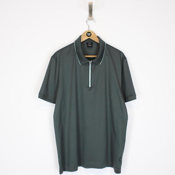 Hugo Boss Green Polston Short Sleeve 1/4 Zip Cotton Polo Shirt