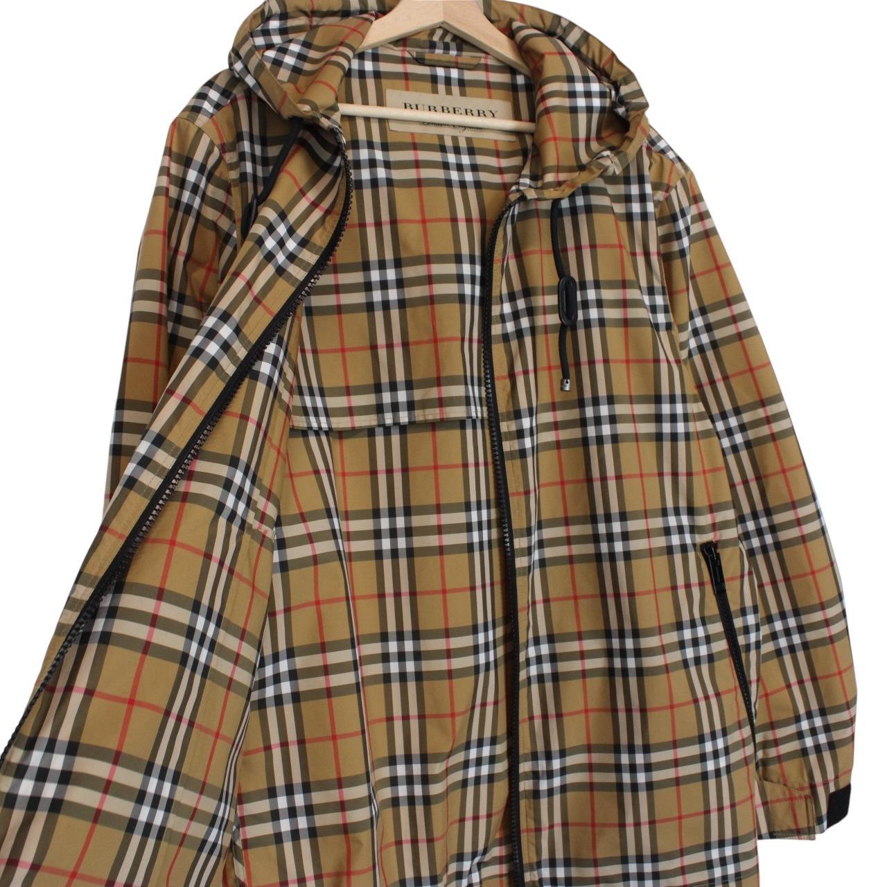 Burberry Tan Brown Nova Check Full Zip Hooded Windbreaker Jacket