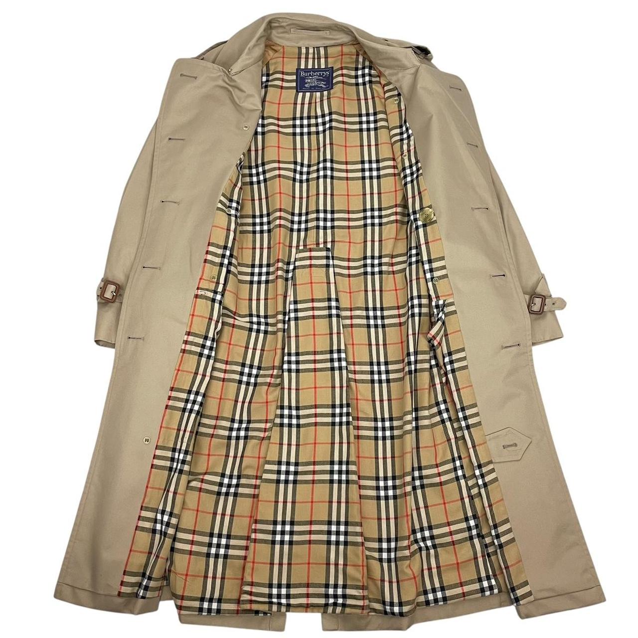 Vintage 90s Burberry Tan Brown Nova Check Double Breasted Belted Trench Coat