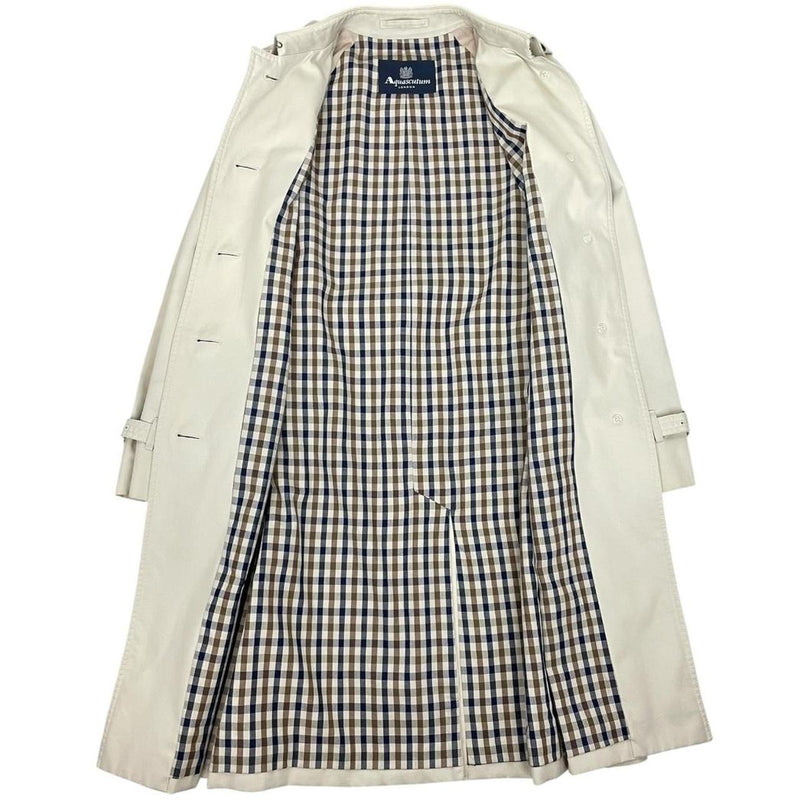 Vintage Aquascutum Cream and Tan House Check Belted Trench Coat