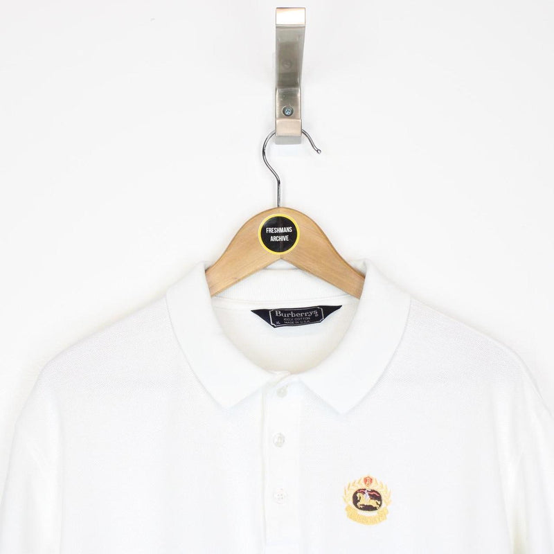 Vintage 90s Burberry White Short Sleeve Cotton Polo Shirt