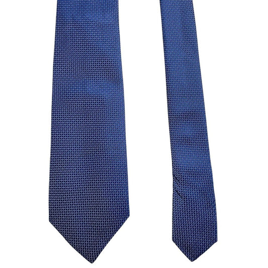 Hugo Boss blue silk tie with smooth texture and subtle sheen.