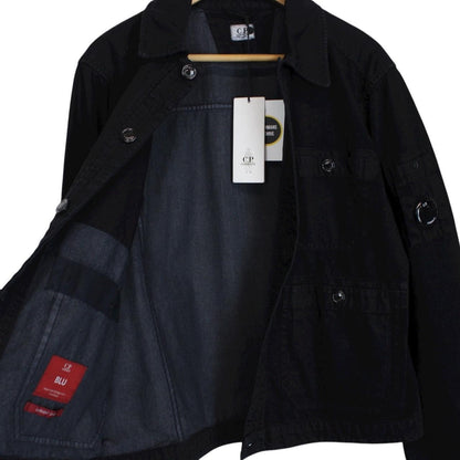 CP Company ‘Blu’ Navy Blue Garment Dyed Button Up Cotton Lens Overshirt