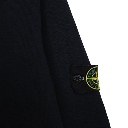 Stone Island navy blue cotton sweatshirt with logo patch and ribbed cuffs.