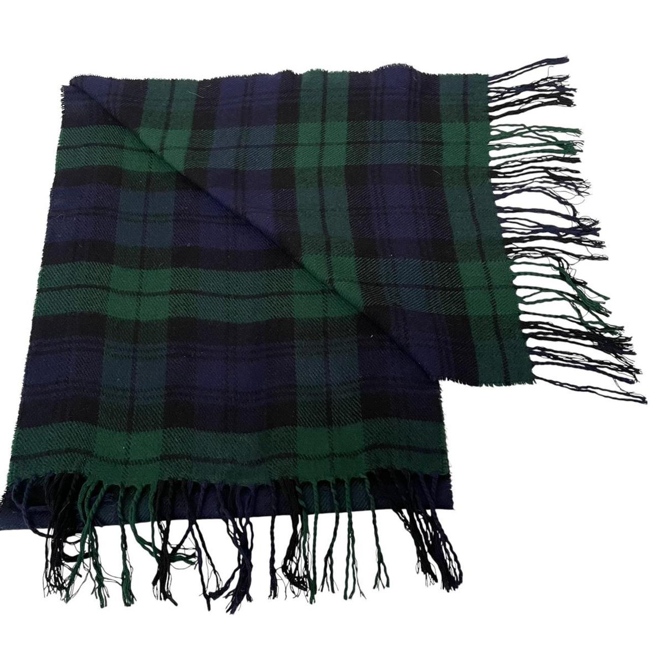 Vintage 90s Burberry Navy Blue and Green Check Lambswool Scarf