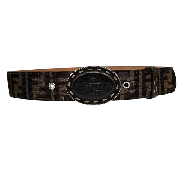 Fendi Brown and Black Zucca Monogram Canvas/Leather Belt