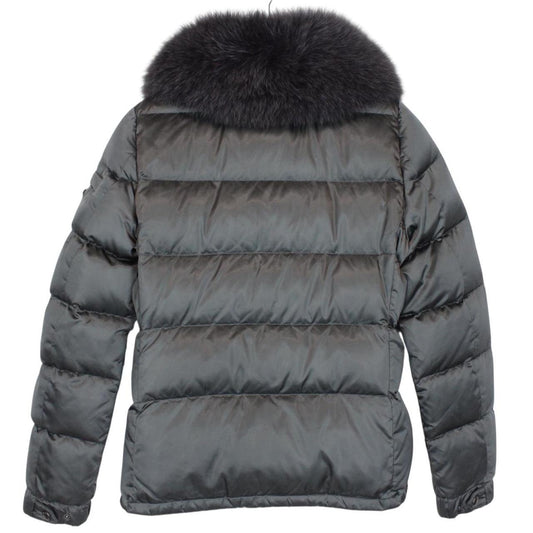 Prada Silver Resin Coated Nylon Fox Fur Collar Down Jacket