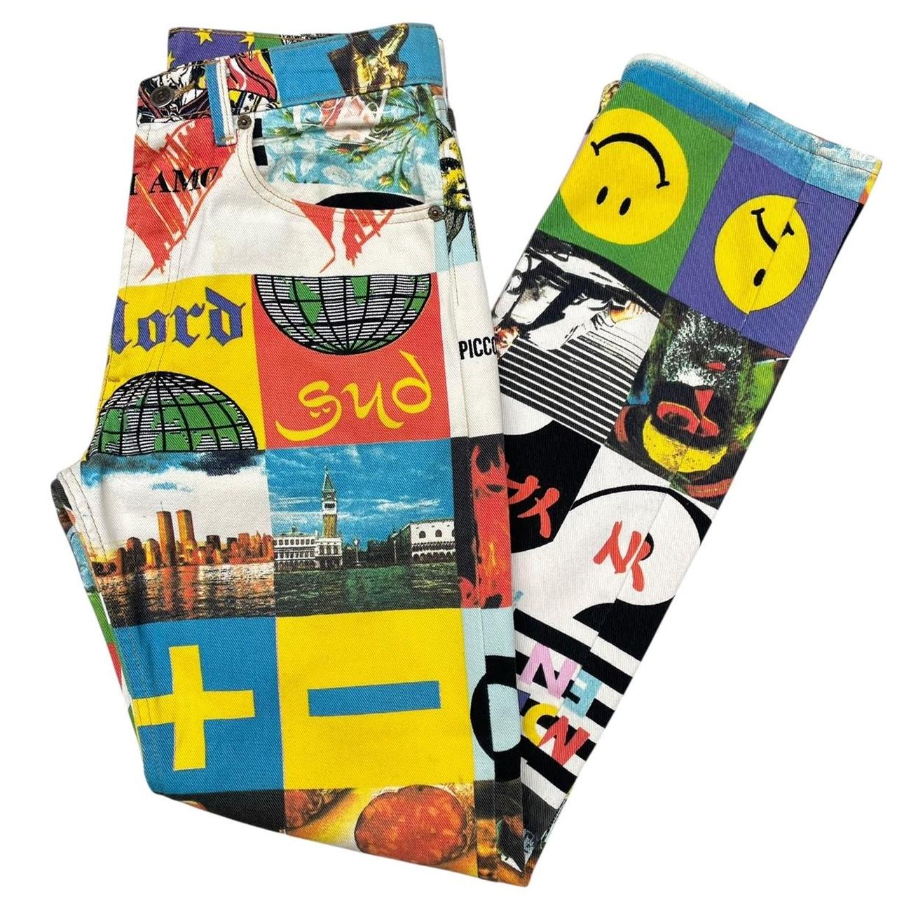 Vintage 90s Moschino Multicoloured Opposites Ying Yang Tapered Fit Jeans